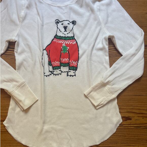 Old Navy white Christmas bear thermal waffle knit long sleeve shirt SIZE XL - Picture 2 of 6